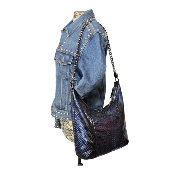 GUCCI Authentic Rare Exotic Python Leather Tote Hobo Large Metallic Blue Handbag - Picture 2 of 16